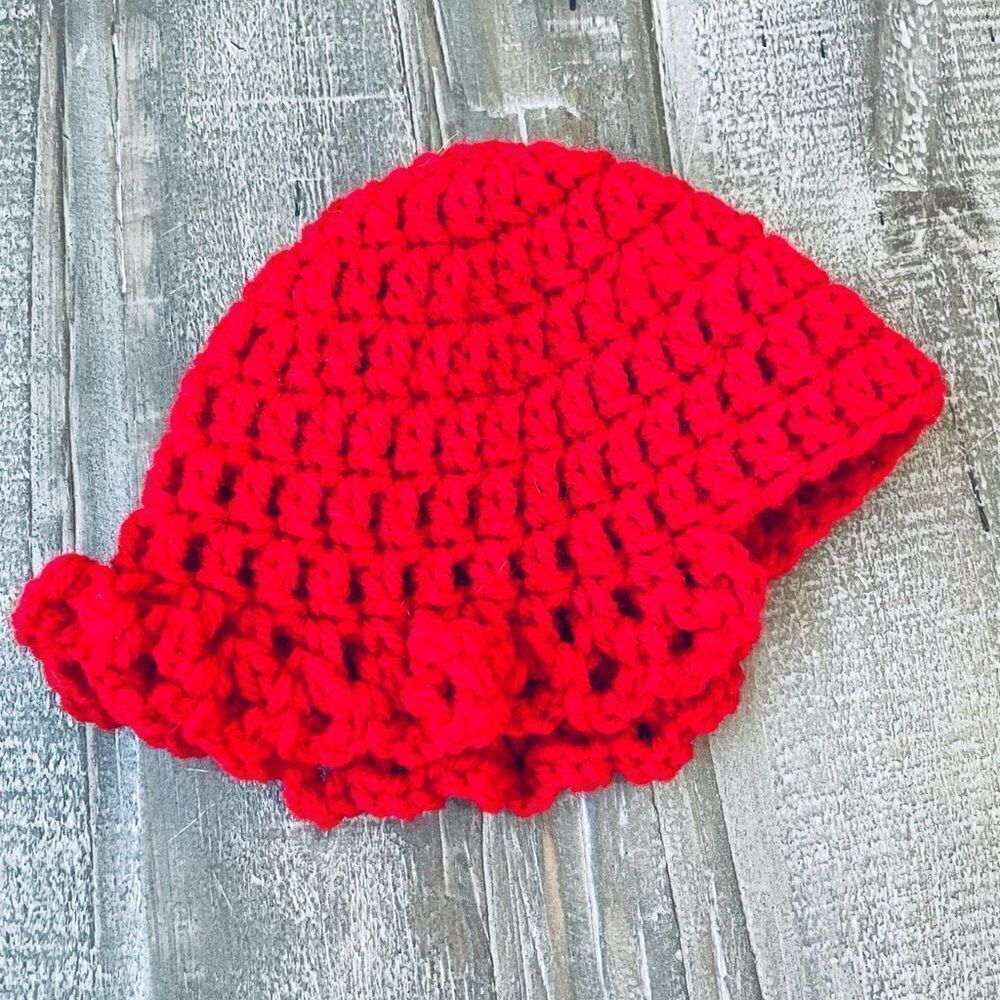 Handmade Crochet Red Holiday Christmas Winter Baby Beanie Hat